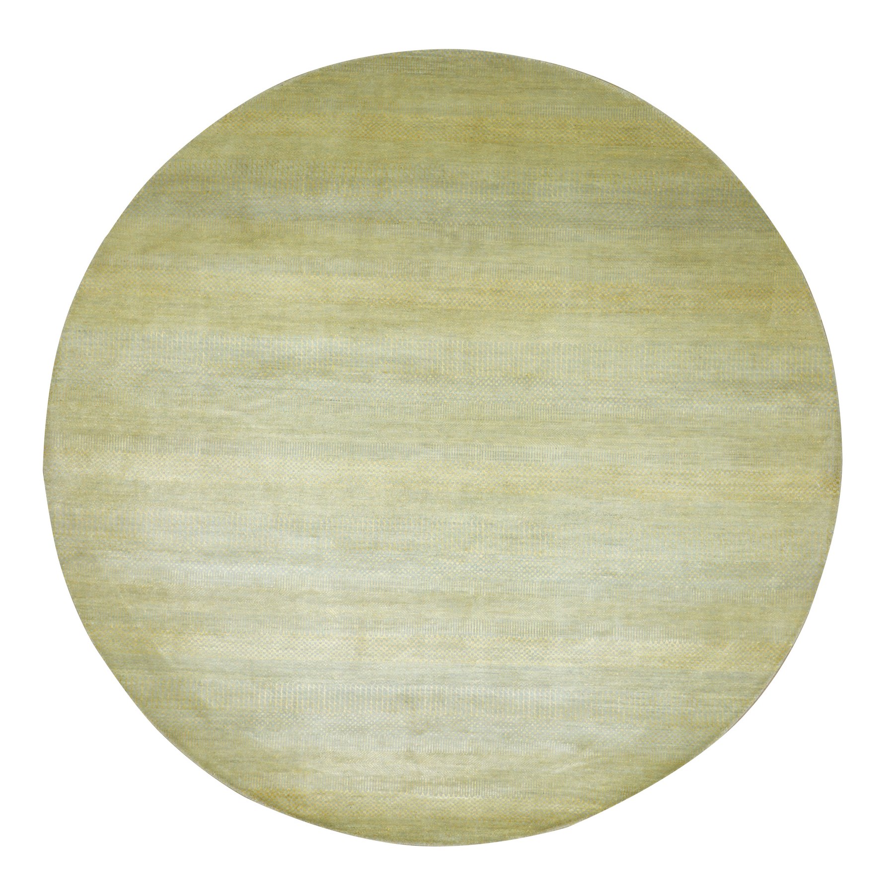 7'10"x7'10" Golden Yellow, Modern Grass Design, Hand Knotted, Wool and Silk, Tone on Tone, Denser Weave, Round, Oriental Rug 